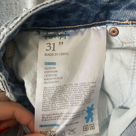 KSUBI NWT Chlo Wasted Slash Tapered Ankle Crop Jean in Faded Wash Size 31 - Picture 15 of 16